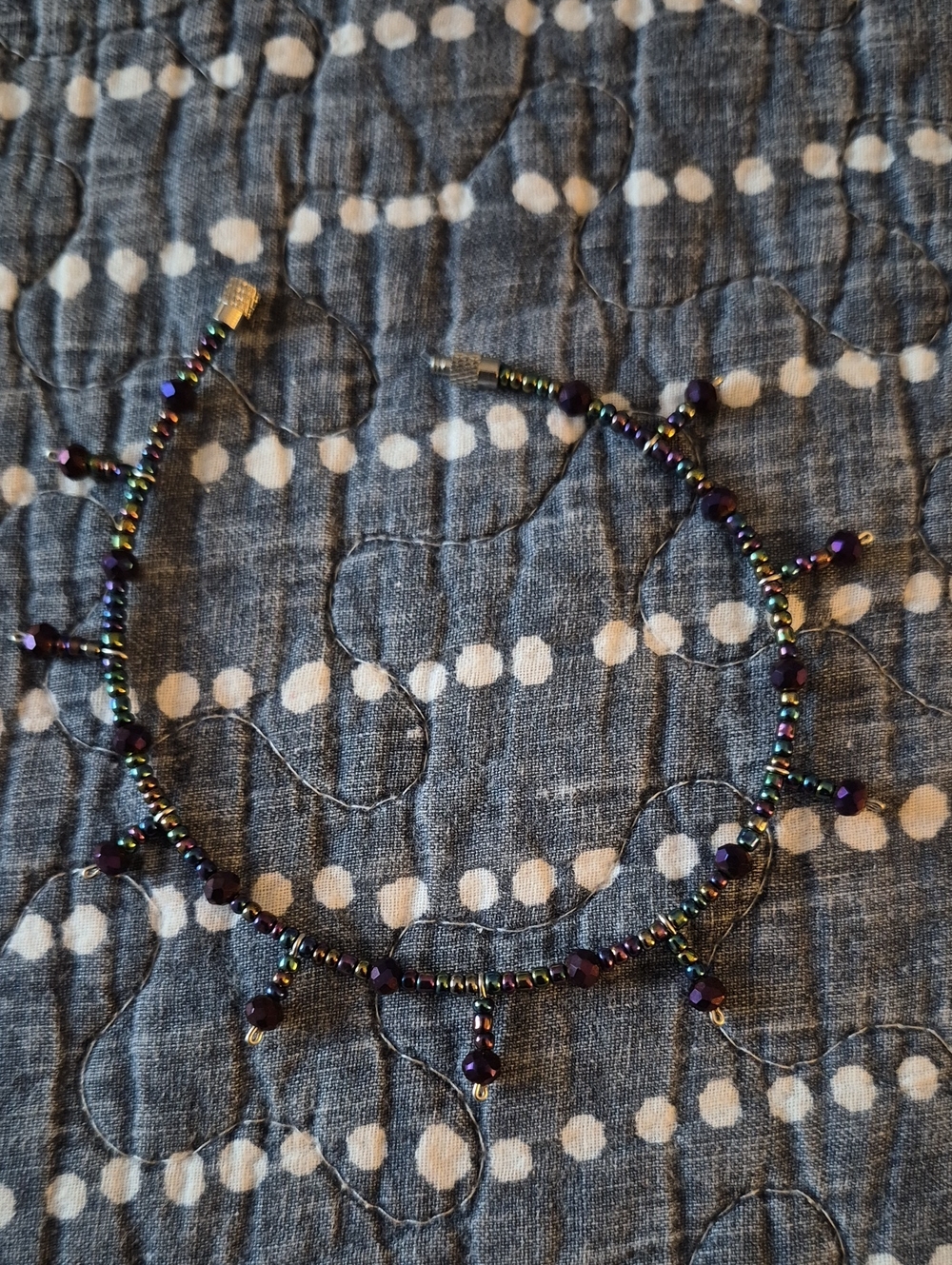 Multicolor Iridescent Beaded Anklet Purple, Black, Blue